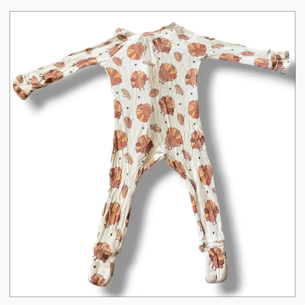 Caden Lane Thanksgiving Turkey & Pie Bamboo Waffle Footie Pajamas (6–12 Months)